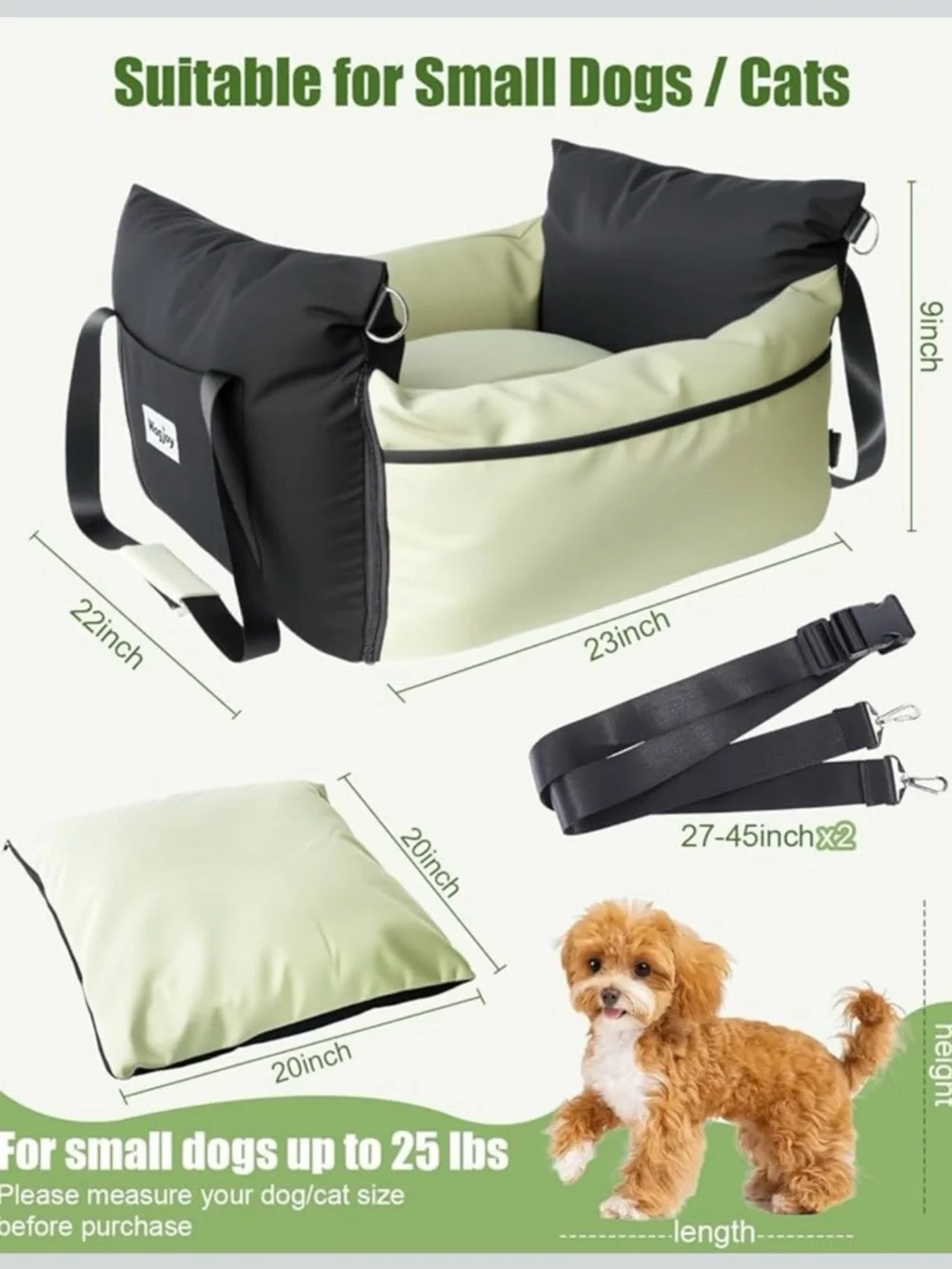 Premium Green and Black Dog Travel Carrier - Comfortable Pet Tote
